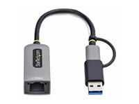 StarTech.com USB-C to Ethernet Adapter w/USB-A Adapter, Realtek RTL8153B - Netværksadapter - USB-C 3.2 Gen 1 - Gigabit Ethernet - space grey C21GA-USB-ETHERNET