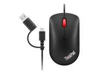 Lenovo ThinkPad Compact - Mus - højre- og venstrehåndet - optisk - 4 knapper - kablet - USB, USB-C - ravnsort - OEM 4Y51D20850
