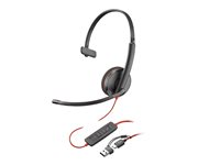Poly Blackwire 3210 - Blackwire 3200 Series - headset - på øret - kablet - USB-C - sort - UC-certificeret, Certified for Skype for Business, Cisco Jabber Certified, Avaya Certified 8X214AA