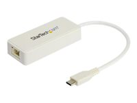 StarTech.com USB C to Gigabit Ethernet Adapter with USB A Port, White 1Gbps NIC USB 3.0/USB 3.1 Type C Network Adapter, 1GbE USB-C RJ45/LAN TB3 Compatible Windows MacBook Pro Chromebook - USB C to Ethernet (US1GC301AUW) - Netværksadapter - USB-C - Gigabit Ethernet + USB 3.1 Gen 2 - hvid US1GC301AUW