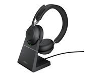 Jabra Evolve2 65 MS Stereo - Headset - på øret - Bluetooth - trådløs - USB-A - støjisolerende - sort - med opladningsstander - Certified for Microsoft Teams 26599-999-989