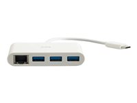 C2G USB C Ethernet and 3 Port USB Hub White - Hub - 3 Ports - Netværksadapter - USB-C - Gigabit Ethernet x 1 + USB 3.0 x 3 - hvid 82409