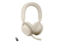 Jabra Evolve2 75 - Headset - på øret - Bluetooth - trådløs - aktiv støjfjerning - USB-A - støjisolerende - beige - Optimeret til UC 27599-989-998