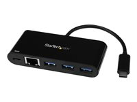 StarTech.com 3 Port USB-C Hub with Gigabit Ethernet & 60W Power Delivery Passthrough Laptop Charging, USB-C to 3x USB-A (USB 3.0 SuperSpeed 5Gbps), USB 3.1/USB 3.2 Gen 1 Type-C Adapter Hub - Windows/macOS/Linux (HB30C3AGEPD) - Hub - 3 x SuperSpeed USB 3.0 + 1 x 10/100/1000 - desktop HB30C3AGEPD
