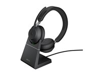 Jabra Evolve2 65 UC Stereo - Headset - på øret - Bluetooth - trådløs - USB-C - støjisolerende - sort - med opladningsstander 26599-989-889