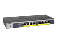 NETGEAR GS108PP - Switch - 8 x 10/100/1000 (PoE+) - desktop, monterbar på stativ, væg-monterbar - PoE+ (123 W) - DC strøm GS108PP-100EUS