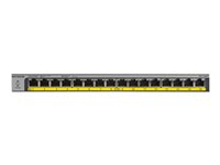 NETGEAR GS116LP - Switch - 16 x 10/100/1000 (PoE+) - desktop, monterbar på stativ, væg-monterbar - PoE+ (76 W) - DC strøm GS116LP-100EUS