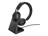 Jabra Evolve2 65 UC Stereo - Headset - på øret - Bluetooth - trådløs - USB-A - støjisolerende - sort - med opladningsstander 26599-989-989