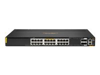 HPE Aruba Networking 6300M 24p 10M/100M/1G Class4 PoE 4p SFP56 50G TAA Switch - Switch - Max. Stacking Distance 10 km - L3 - Administreret - 24 x 10/100/1000 (1 PoE+) + 4 x 1 Gigabit/10 Gigabit/25 Gigabit/50 Gigabit SFP56 (uplink/stacking) - front og side til ryg - monterbar på stativ - PoE+ (720 W) - TAA-kompatibel S0F99A