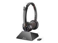Poly Savi 8220 - Savi 8200 series - headset - på øret - DECT / Bluetooth - trådløs - USB-A via Bluetooth adapter - sort - UC-certificeret, Certified for Microsoft Teams 8D3F5AA#ABB