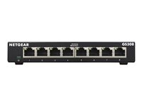NETGEAR GS308v3 - Switch - ikke administreret - 8 x 10/100/1000 - desktop, væg-monterbar GS308-300PES