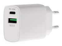 Insmat travel charger - Strømforsyningsadapter - 20 Watt - 3 A - PD 3.0, QC 3.0 - 2 output-stikforbindelser (USB, 24 pin USB-C) - for Apple 10.2-inch iPad (8. generation); 10.9-inch iPad Air (4. generation, 5. generation) 530-9200