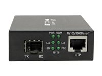 Eaton Tripp Lite Series Gigabit SFP Fiber to Ethernet Media Converter, POE+, International Power Cables, 10/100/1000 Mbps - Fibermedieomformer - 1GbE - 10Base-T, 100Base-TX, 1000Base-T - RJ-45 / SFP (mini-GBIC) - op til 100 m - for P/N: N001-025-BK, N201-025-BL, N286-01GLX-SLX, N286-01GSX-MDLC N785-INT-PSFP