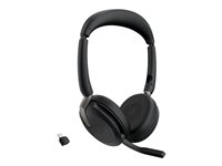 Jabra Evolve2 65 Flex UC Stereo - Headset - på øret - Bluetooth - trådløs - aktiv støjfjerning - USB-C - sort - med trådløs opladningsblok - Optimeret til UC 26699-989-889