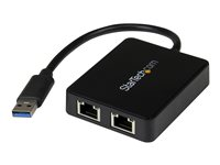 StarTech.com USB 3.0 to Dual Port Gigabit Ethernet Adapter w/ USB Port - 10/100/100 - USB Gigabit LAN Network NIC Adapter (USB32000SPT) - Netværksadapter - USB 3.0 - 1GbE - 1000Base-T - 2 porte - sort USB32000SPT