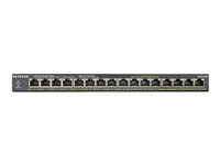 NETGEAR GS316P - Switch - ikke administreret - 16 x 10/100/1000 (PoE+) - desktop, væg-monterbar - PoE+ (115 W) GS316P-100EUS