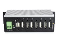 StarTech.com 7 Port USB 2.0 Hub, Metal Industrial USB-A Hub (7x USB-A) with ESD & Surge Protection, Extended Operating Temp -40 to 185°F, Din Rail/Wall/Desk Mountable, USB Expander, Rugged - Windows/macOS/Linux (HB20A7AME) - Hub - 7 x USB 2.0 - DIN monterbar på skinne - DC strøm - TAA-kompatibel - for P/N: ITB20D3250 HB20A7AME