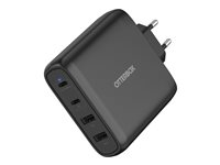 OtterBox Standard - Strømforsyningsadapter - 100 Watt - Fast Charge, PD - 4 output-stikforbindelser (2 x USB-C, 2 x 9 pin USB Type A) - sort - Europa (eksklusive UK) 78-81343