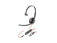 HP Poly Blackwire 3215 - Blackwire 3200 Series - headset - på øret - kablet - 3,5 mm jackstik, USB-C - sort - Certified for Skype for Business, Avaya Certified, Cisco Jabber Certified, UC-certificeret 8X227A6
