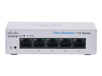 Cisco Business 110 Series 110-5T-D - Switch - ikke administreret - 5 x 10/100/1000 - monterbar på stativ, desktop, væg-monterbar - DC strøm CBS110-5T-D-EU