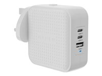 Targus HyperJuice - Strømforsyningsadapter - GaN - 70 Watt - QC 3.0, Power Delivery 3.0 + PPS - 3 output-stikforbindelser (USB, 2 x USB-C) - hvid HJ1003WHWWGL