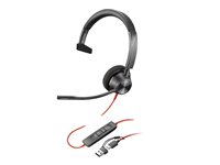 Poly Blackwire 3310 - Blackwire 3300 series - headset - på øret - kablet - USB-A - sort - Certified for Microsoft Teams, UC-certificeret 8X216AA