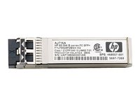 HPE B-Series - SFP+ transceiver modul - 8GB Fibre Channel (KB) - Glasfiberkanal - remarketed - for Brocade 16Gb/12, 16Gb/24; HPE 8/24, 8/8; StoreFabric SN4000, SN6500, SN8600B 4-slot AJ716BR