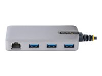 StarTech.com 3-Port USB Hub with Ethernet, 3x USB-A Ports, Gigabit Ethernet RJ45, USB 3.0 5Gbps, Bus-Powered, USB Hub w/ GbE and 1ft/30cm Long Cable, Portable Laptop USB Hub - USB Expansion Hub w/ Ethernet Adapter (5G3AGBB-USB-A-HUB) - Hub - 3 x USB 3.2 Gen 1 + 1 x micro-USB + 1 x 10/100/1000 - desktop 5G3AGBB-USB-A-HUB