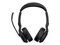 Jabra Evolve2 55 UC Stereo - Headset - på øret - Bluetooth - trådløs - aktiv støjfjerning - USB-C, USB-A - sort - med opladningsstander - Zoom Certified, Cisco Webex Certified, Optimeret til UC, Alcatel-Lucent Certified, Avaya Certified, Unify Certified, MFi Certified, Google Meet Certified, Amazon Chime Certified, Google Fast Pair Certified 25599-989-989