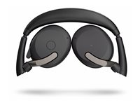 Jabra Evolve2 65 Flex UC Stereo - Headset - på øret - Bluetooth - trådløs - aktiv støjfjerning - USB-C - sort - med trådløs opladningsblok - Optimeret til UC 26699-989-889