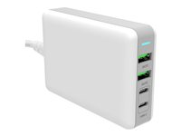 Insmat - Strømforsyningsadapter - GaN - 100 Watt - 5 A - PD 3.0, QC 3.0 - 4 output-stikforbindelser (2 x USB-C, 2 x 9 pin USB Type A) - hvid 530-1100