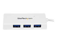 StarTech.com 4 Port USB 3.0 Hub - Multi Port USB Hub w/ Built-in Cable - Powered USB 3.0 Extender for Your Laptop - White (ST4300MINU3W) - Hub - 4 x SuperSpeed USB 3.0 - desktop - for P/N: FCREADMICRO3, MSDREADU2OTG, MSDREADU3CA ST4300MINU3W